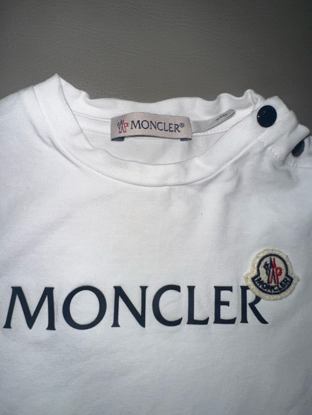Moncler White Kids Logo Tee with Patch